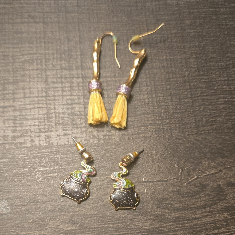 Gold and Purple Broomstick Earrings